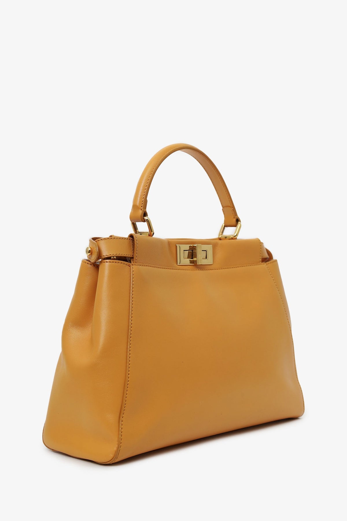 Fendi Yellow Leather Medium Peekaboo Top Handle Bag With Strap
