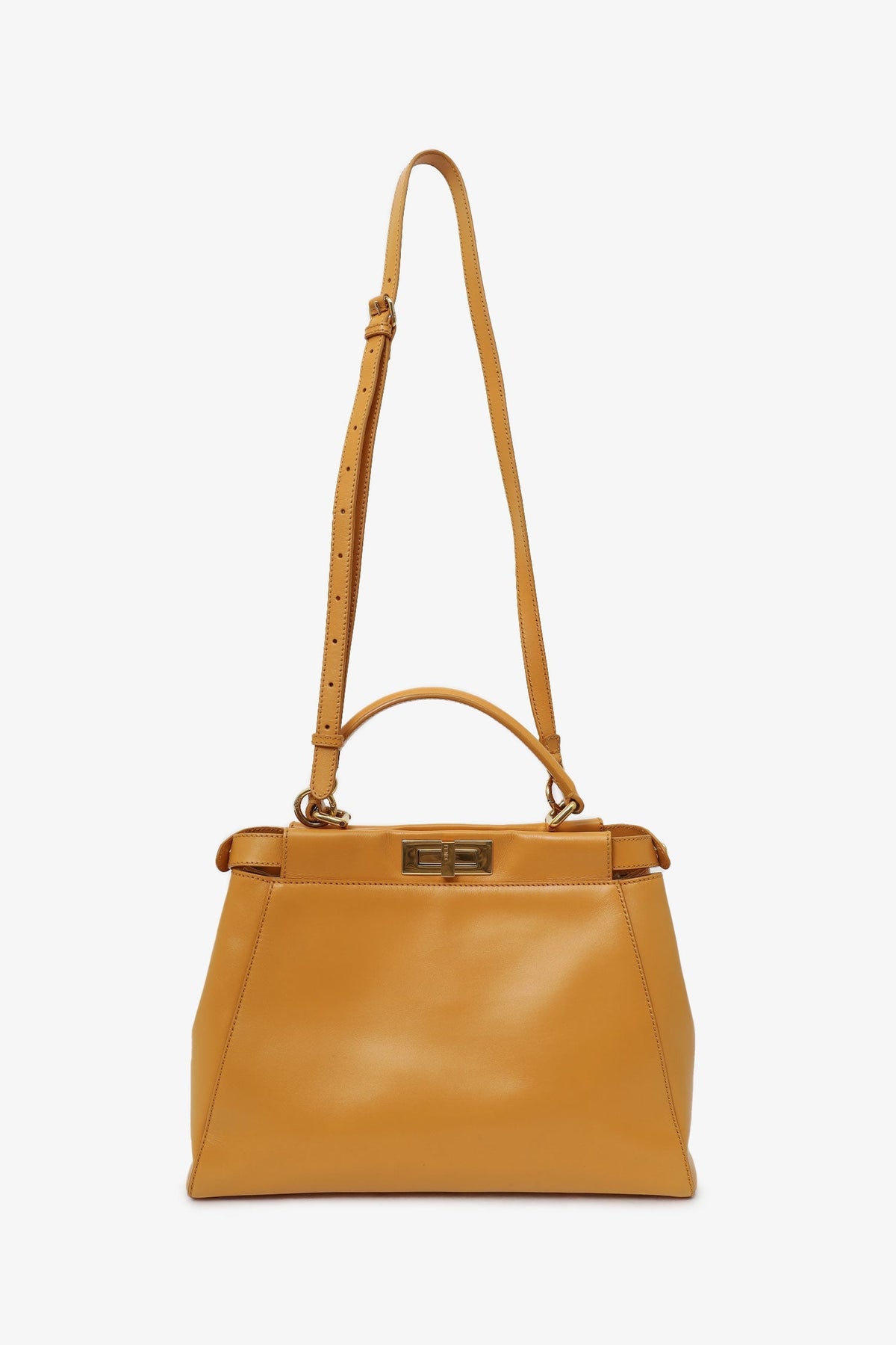 Fendi Yellow Leather Medium Peekaboo Top Handle Bag With Strap