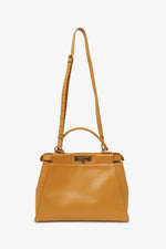 Fendi Yellow Leather Medium Peekaboo Top Handle Bag With Strap