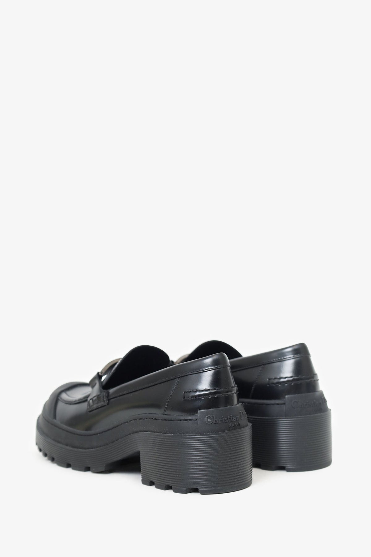 Christian Dior Black Leather/Rubber Toe Loafers Size 37