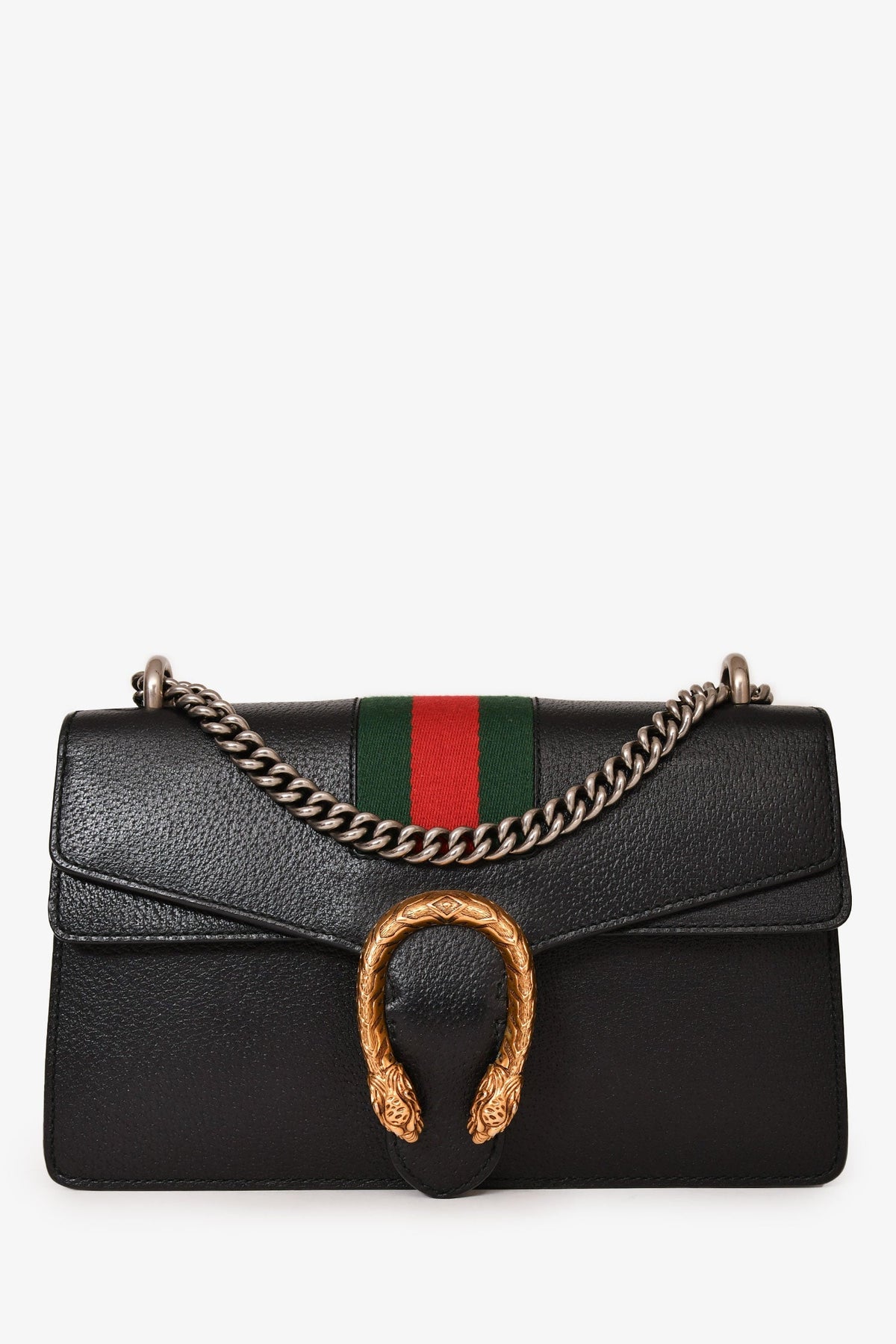 Gucci Black Grained Leather Medium Web Dionysus Chain Bag