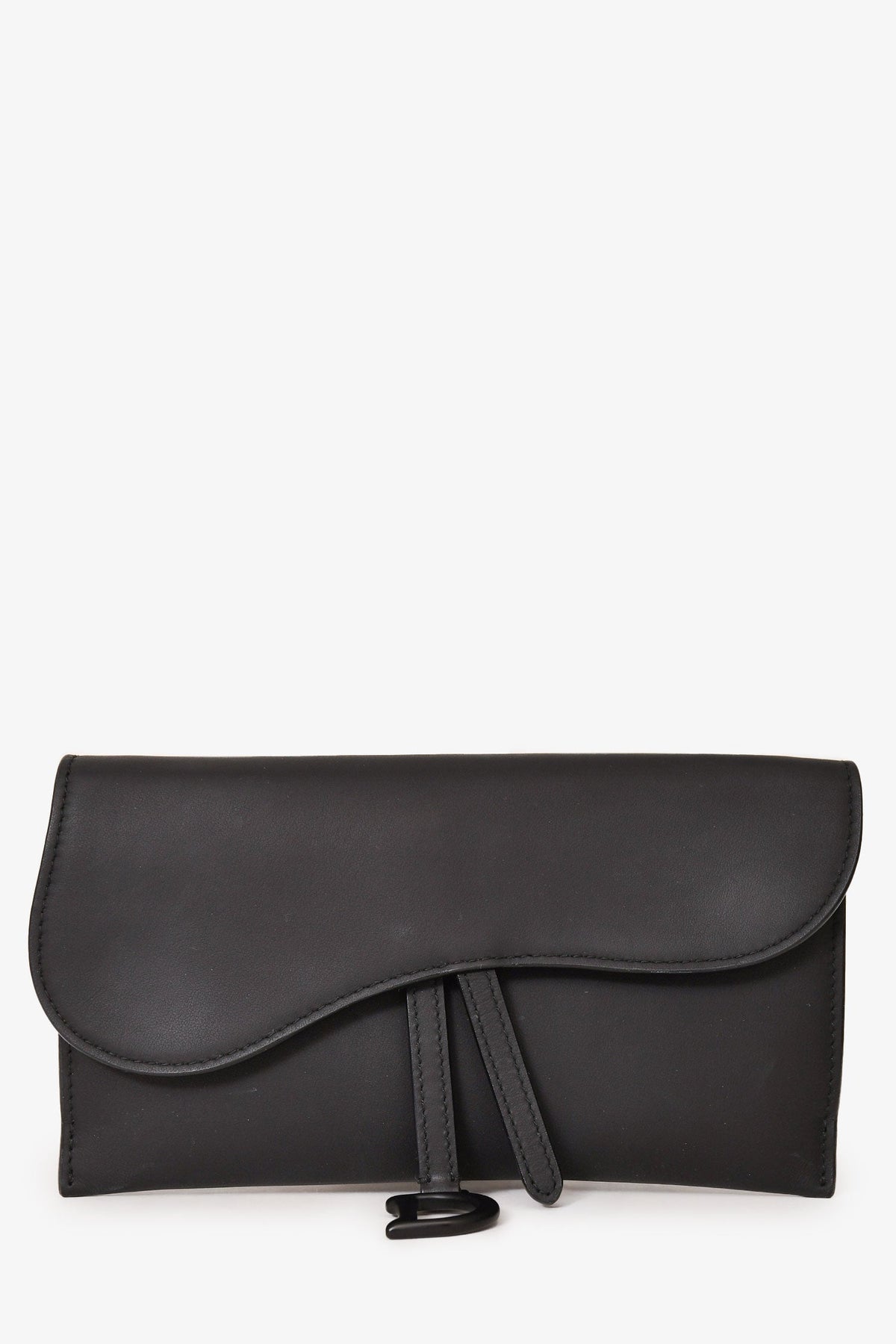 Christian Dior 2021 Black Ultramatte Leather Small Saddle Pouch with Chain