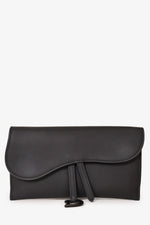 Christian Dior 2021 Black Ultramatte Leather Small Saddle Pouch with Chain