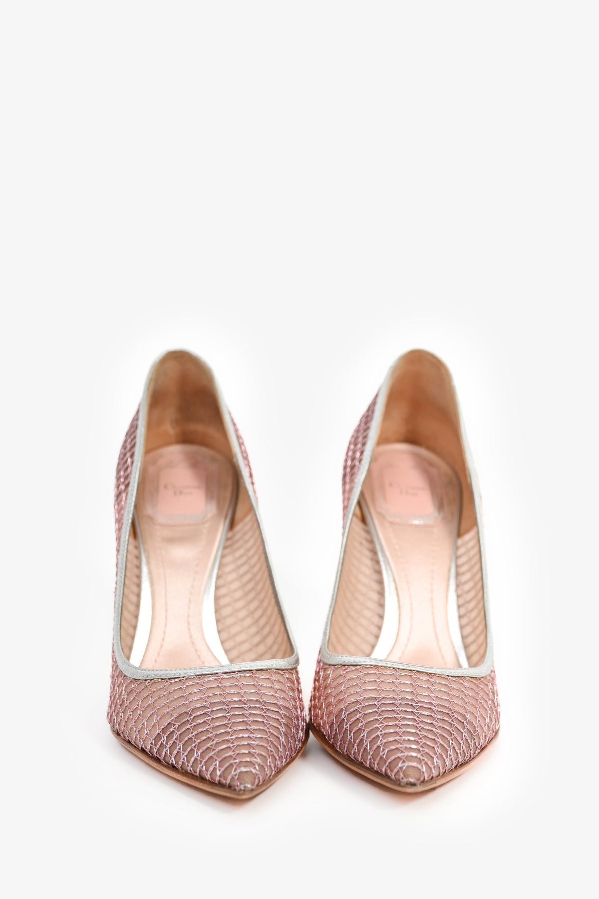 Christian Dior Pink/Silver Metallic Mesh Pointed Pumps Size 38