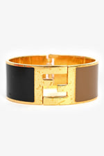 Fendi Gold Toned Black/Brown Ceramic FF Cuff (As Is)