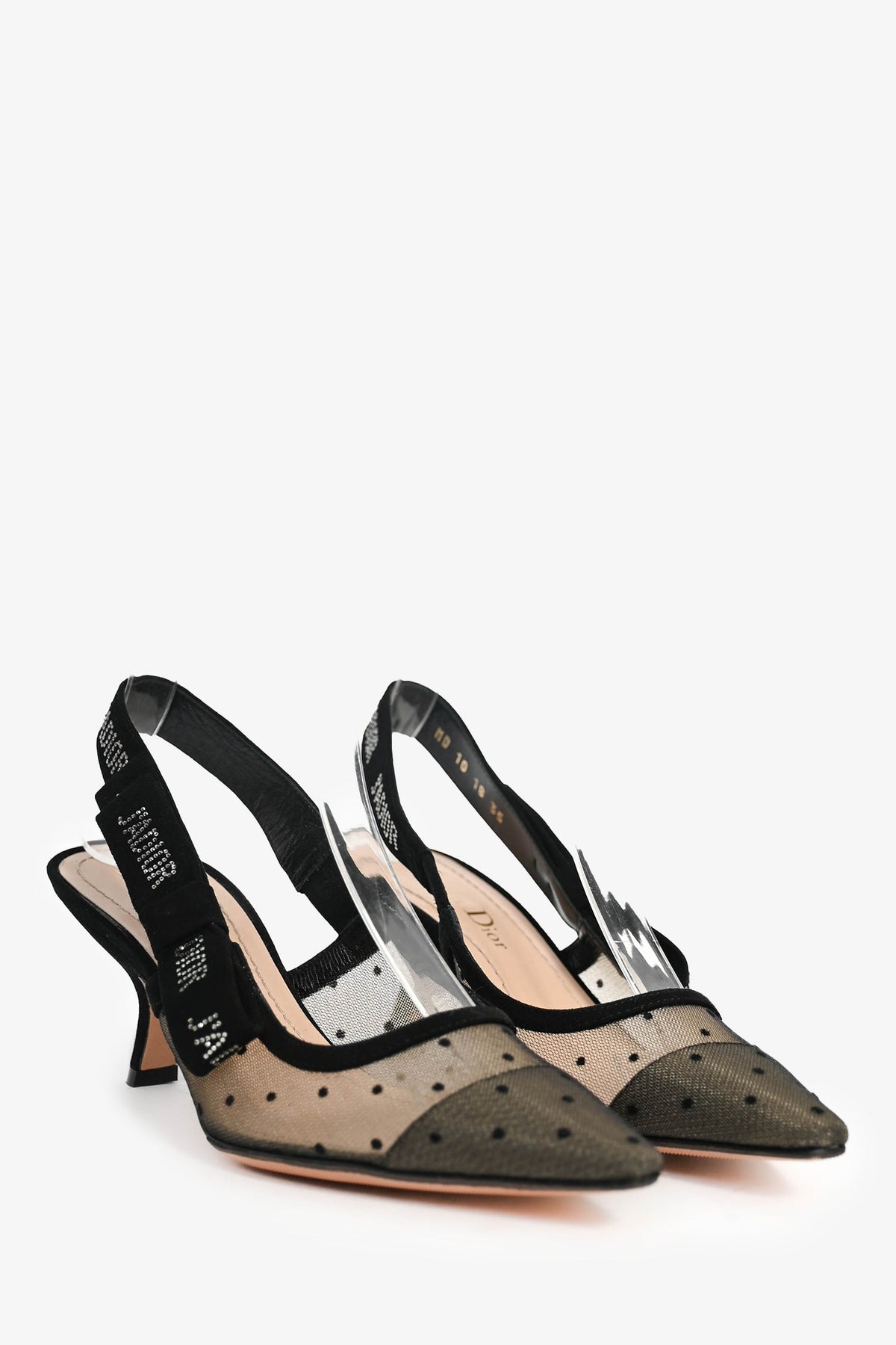 Christian Dior Black Polka Dot Mesh J'Adior Slingback Heels Size 35