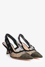 Christian Dior Black Polka Dot Mesh J'Adior Slingback Heels Size 35