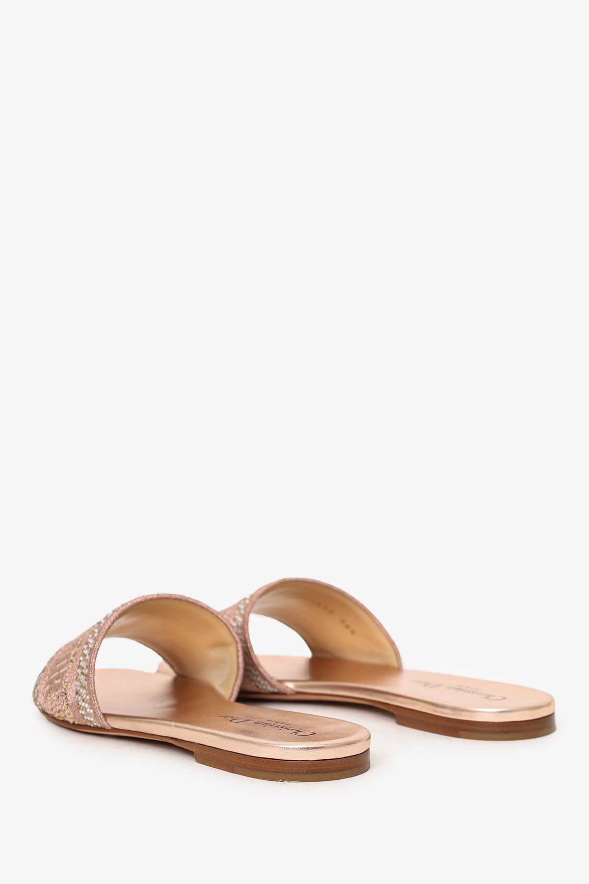 Christian Dior Rose Gold Metallic Canvas Crystal Embellished D-Way Flat Slides Size 36.5