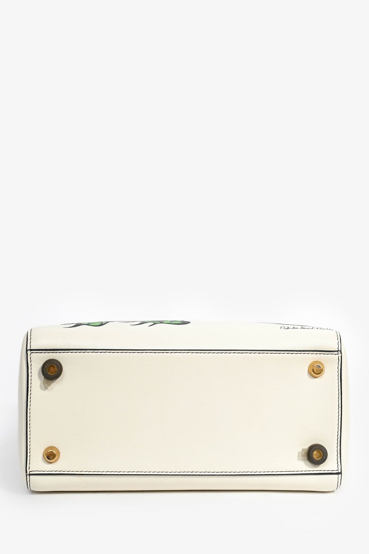 Christian Dior x Nika De Saint Phalle 2018 White Leather Medium Dragon 'Lady Dior' Top Handle Bag with Strap