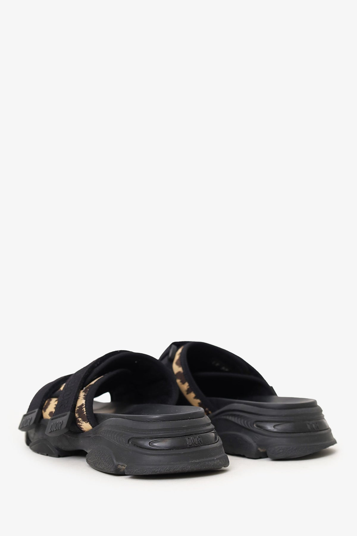 Christian Dior Black Leopard Print D-Wander Slides Size 37