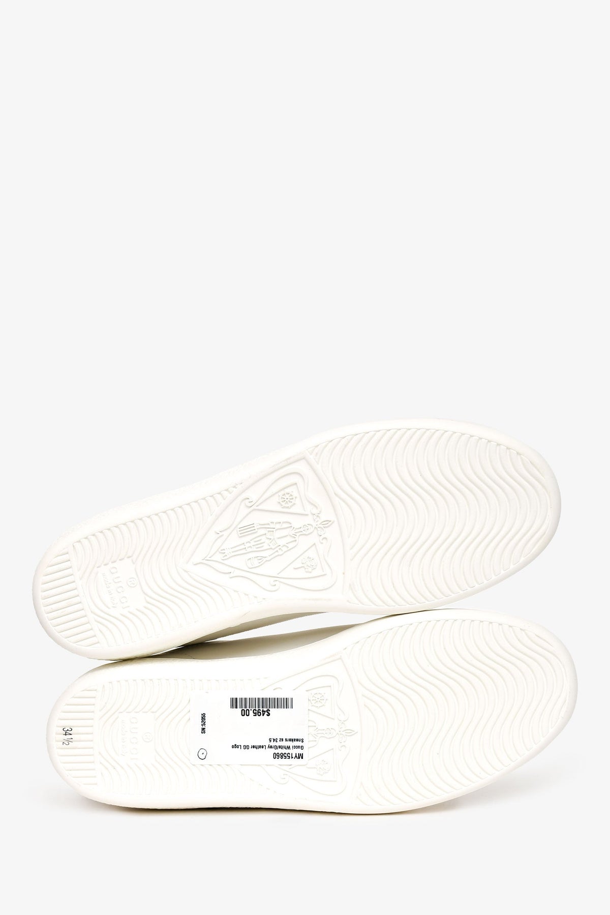 Gucci White/Grey Leather GG Logo Sneakers Size 34.5