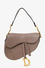 Christian Dior 2022 Warm Taupe Grained Calfskin Saddle Bag with Strap