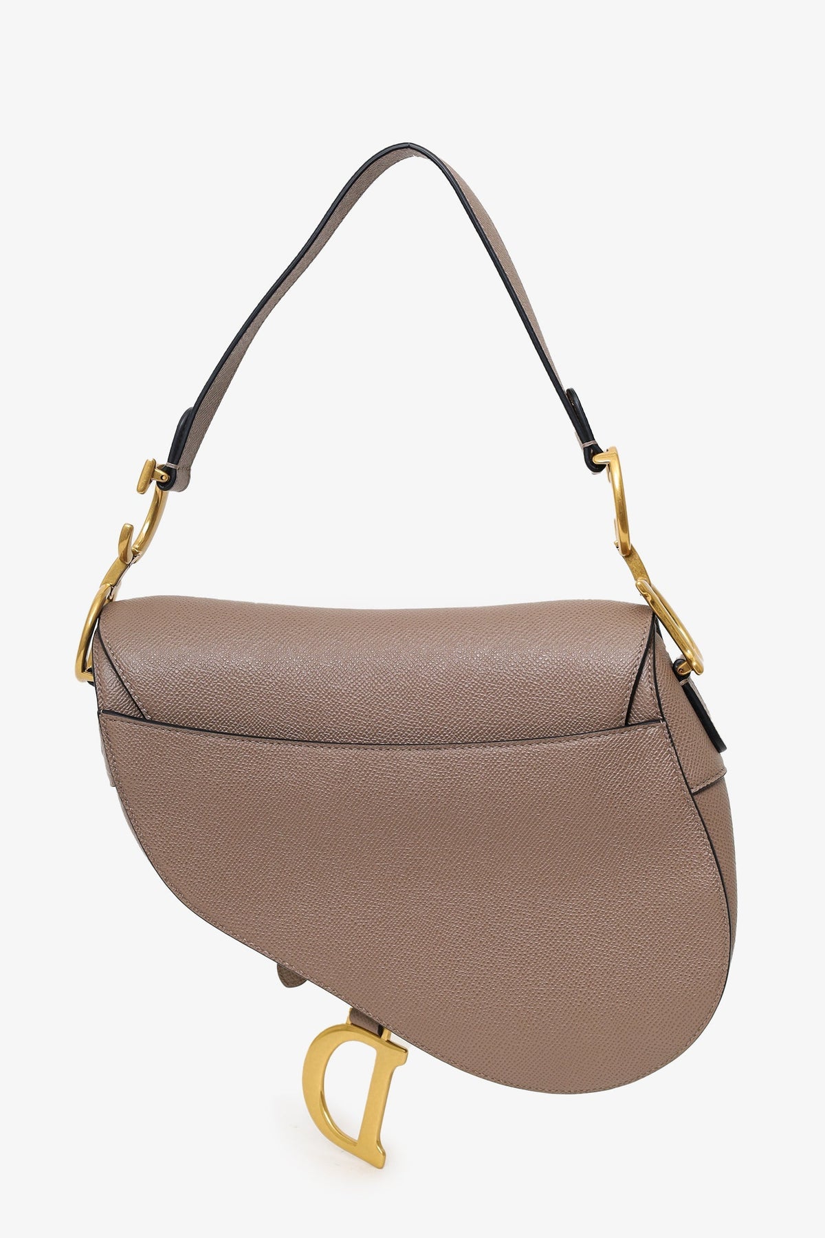 Christian Dior 2022 Warm Taupe Grained Calfskin Saddle Bag with Strap