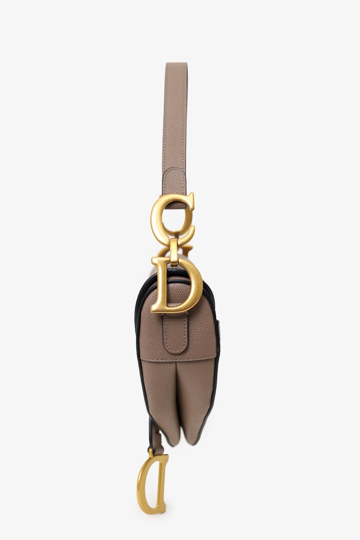 Christian Dior 2022 Warm Taupe Grained Calfskin Saddle Bag with Strap