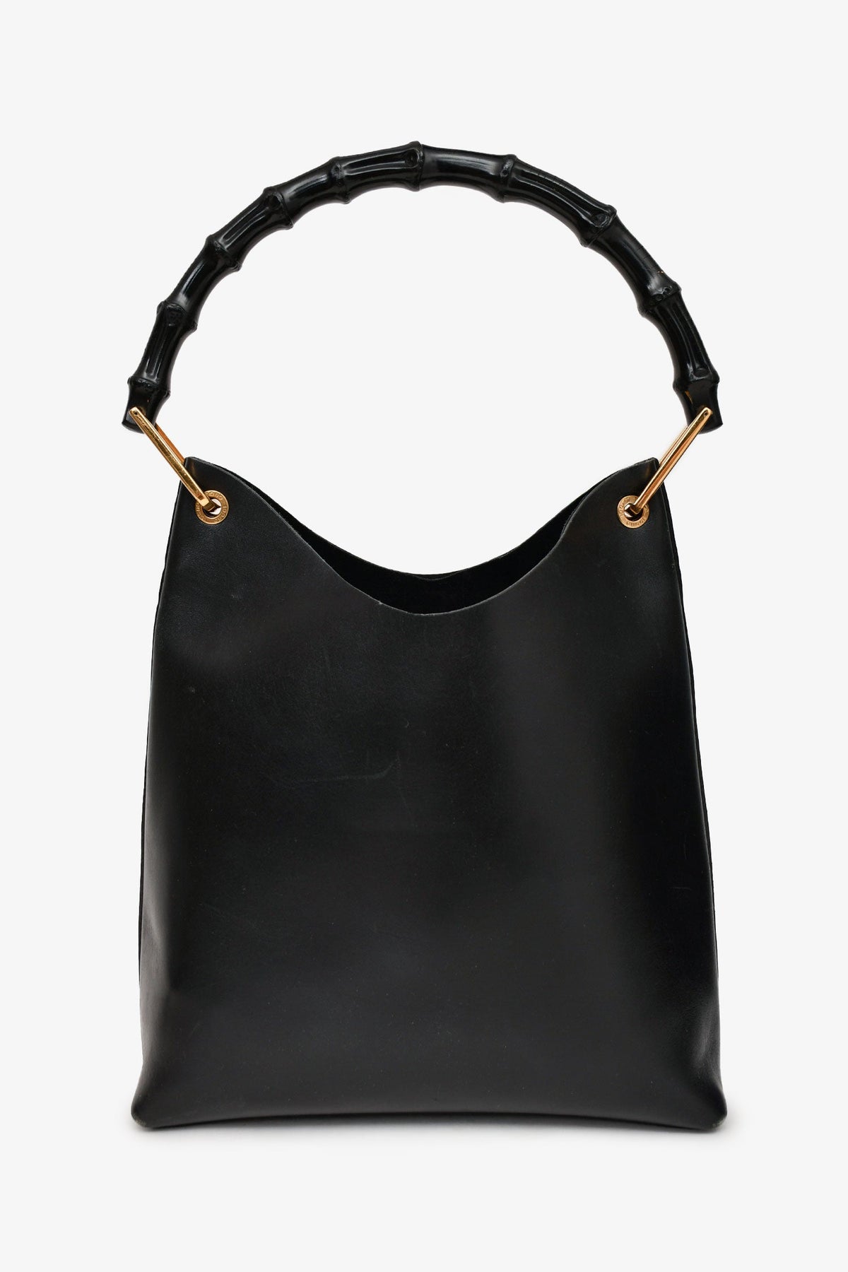 Gucci Black Leather Bamboo Handle Bucket Bag (As Is)