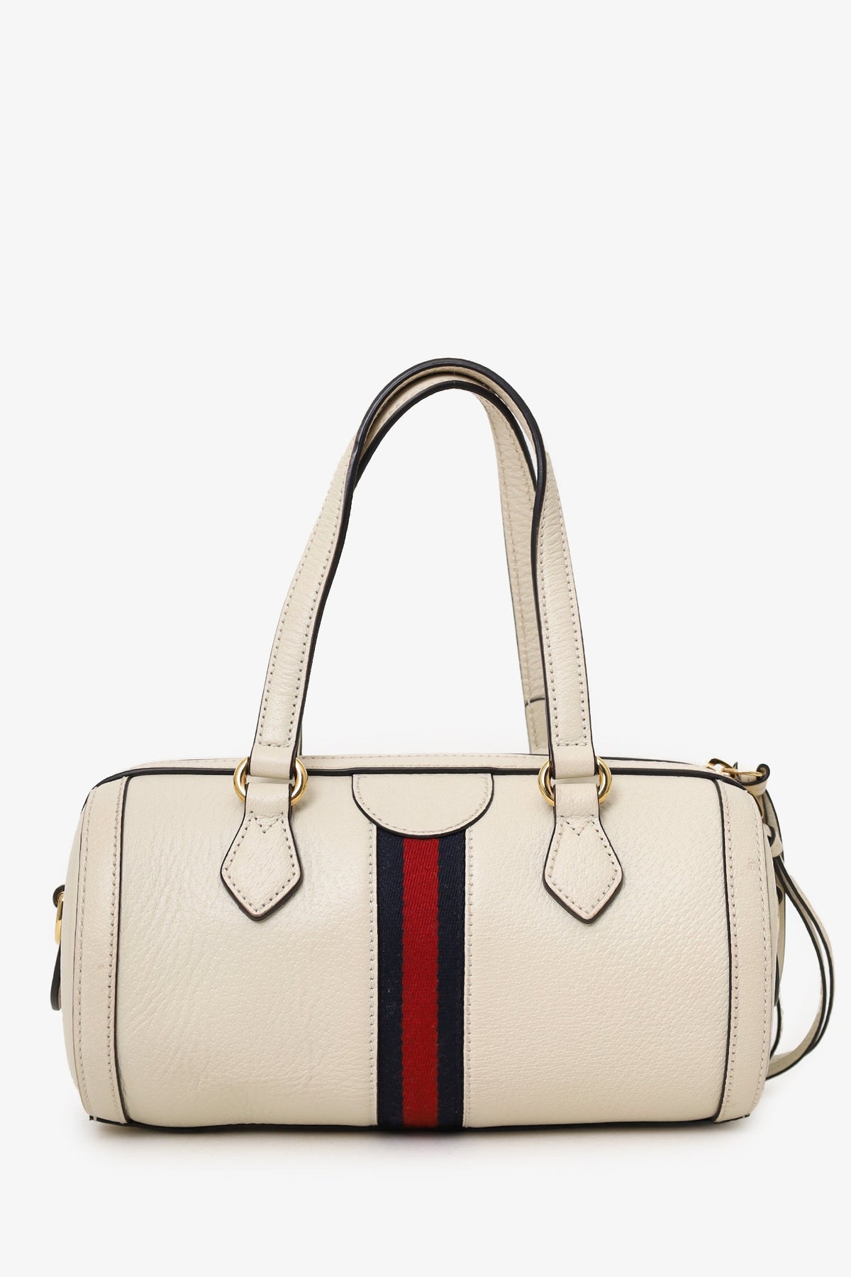 Gucci White Leather Small Ophidia Sylvie Web Boston Bag with Strap