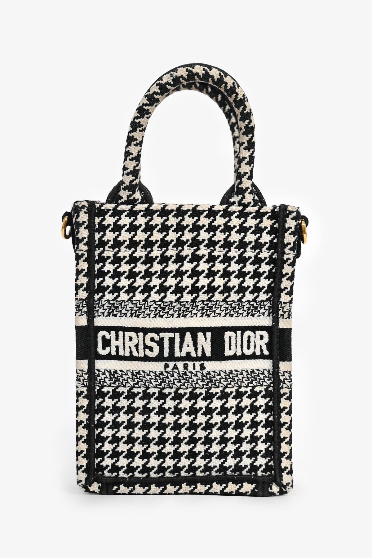 Christian Dior 2022 White/Black Houndstooth Embroidery Mini Book Tote Crossbody Bag (As Is)