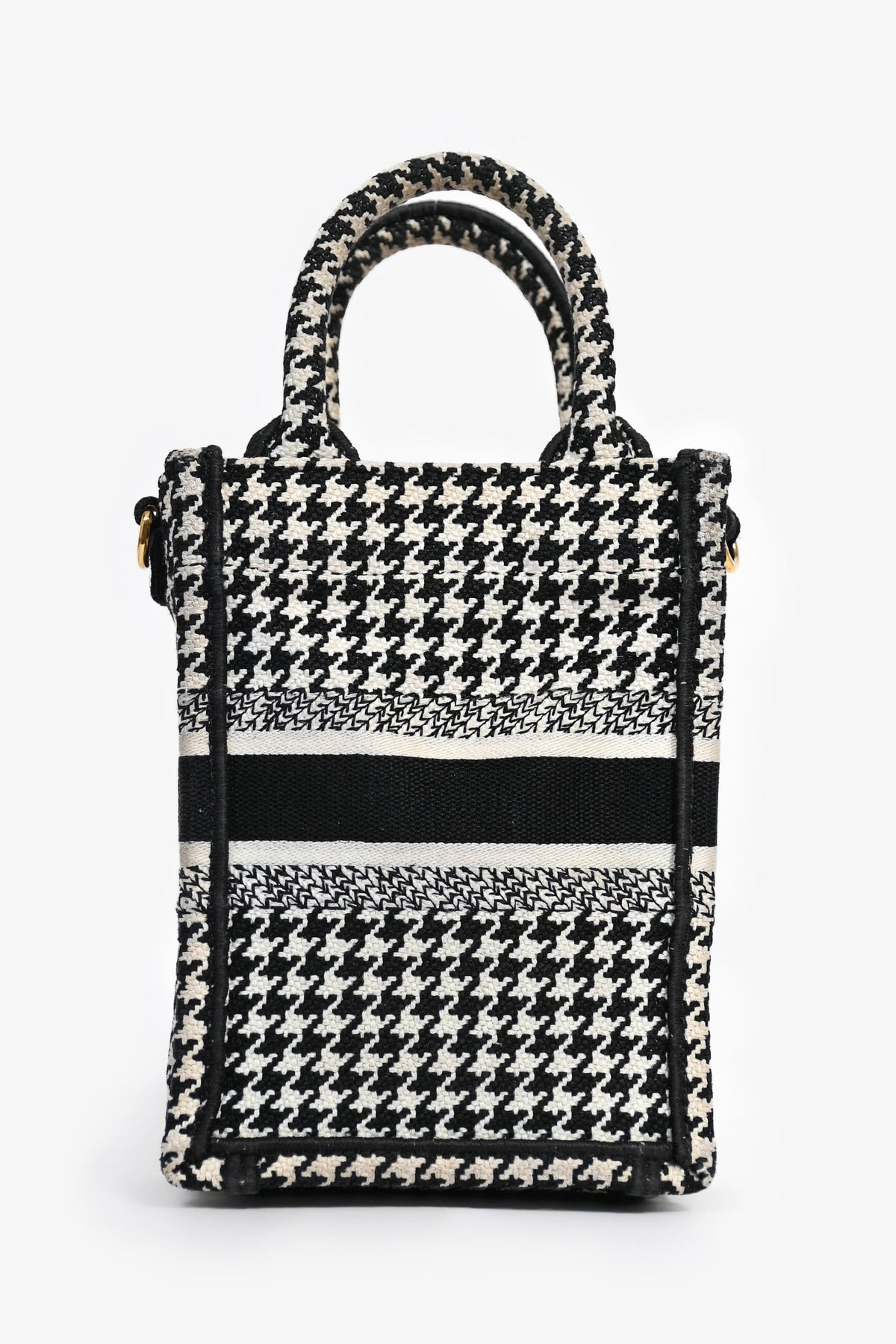 Christian Dior 2022 White/Black Houndstooth Embroidery Mini Book Tote Crossbody Bag (As Is)