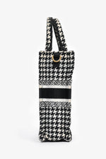 Christian Dior 2022 White/Black Houndstooth Embroidery Mini Book Tote Crossbody Bag (As Is)