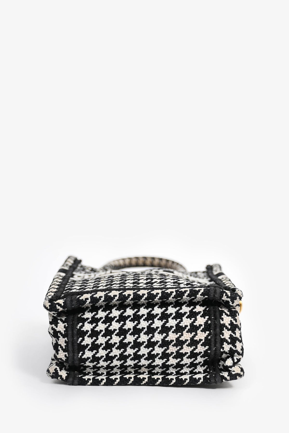 Christian Dior 2022 White/Black Houndstooth Embroidery Mini Book Tote Crossbody Bag (As Is)