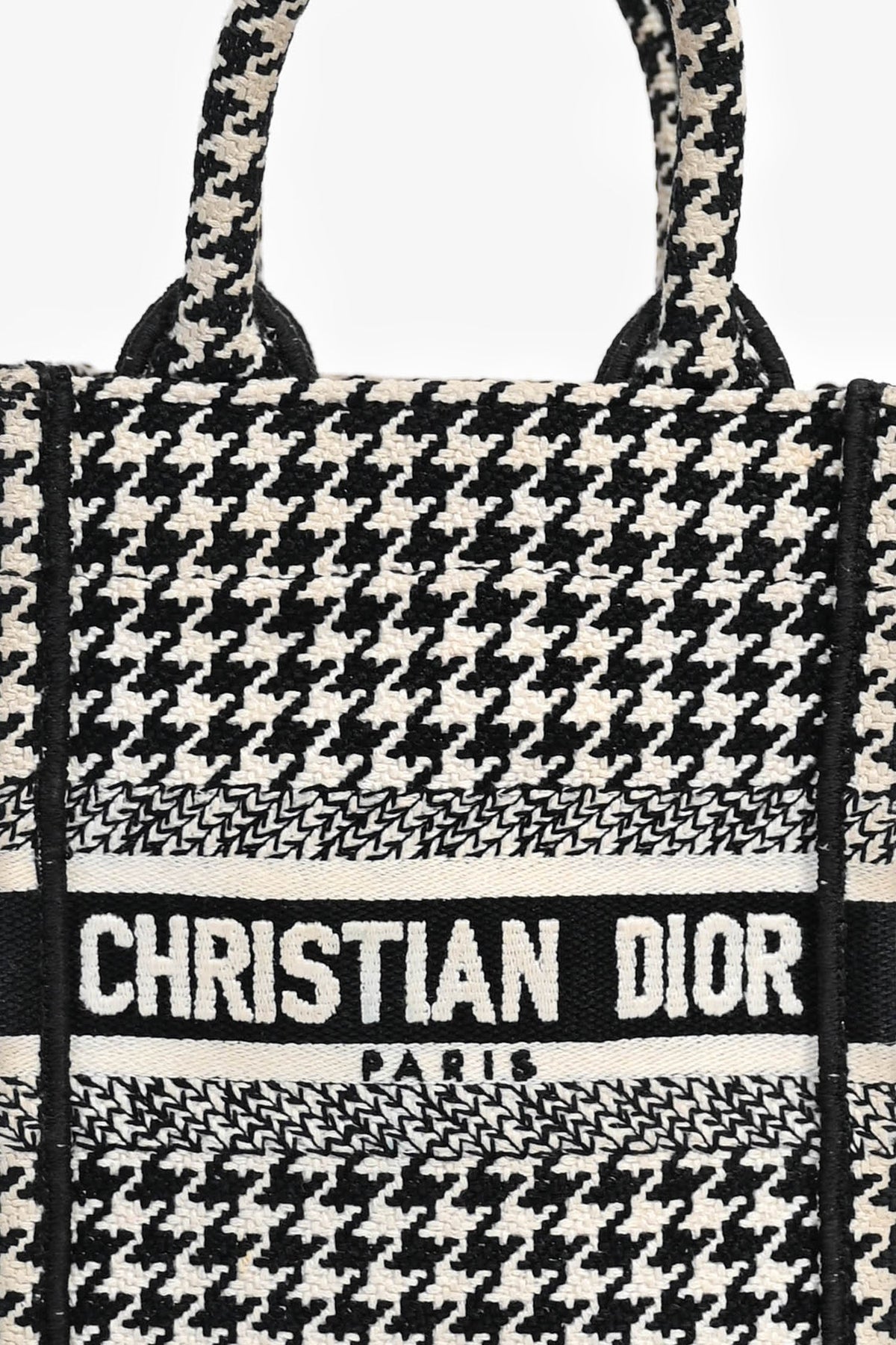 Christian Dior 2022 White/Black Houndstooth Embroidery Mini Book Tote Crossbody Bag (As Is)
