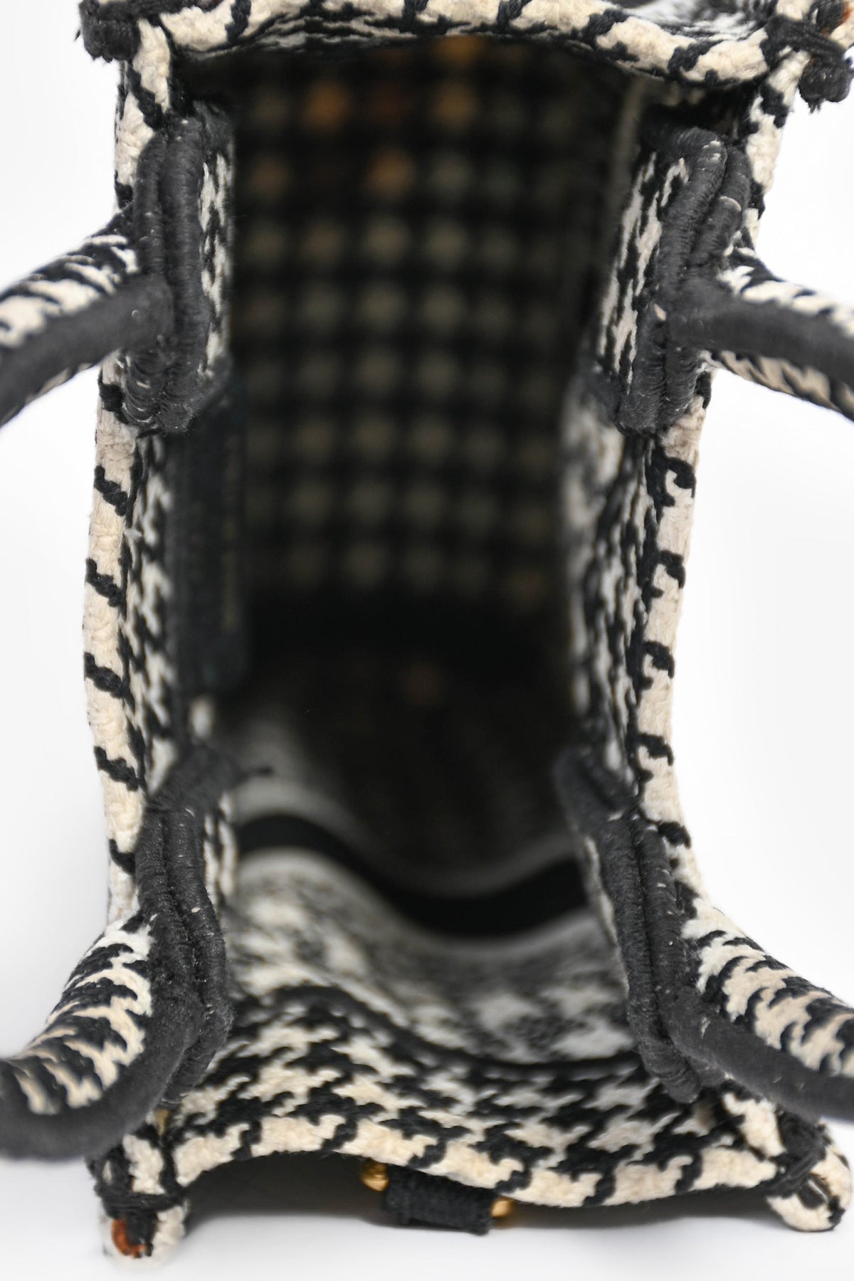 Christian Dior 2022 White/Black Houndstooth Embroidery Mini Book Tote Crossbody Bag (As Is)