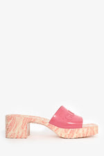 Gucci Pink Rubber Marble Logo Heeled Sandals Size 38