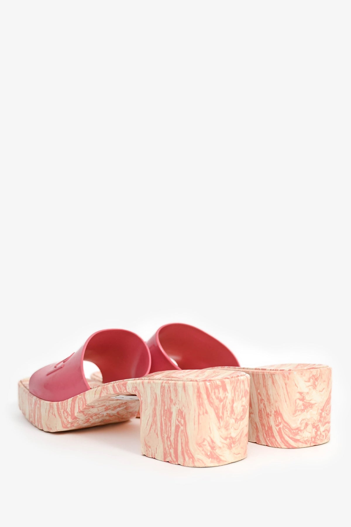 Gucci Pink Rubber Marble Logo Heeled Sandals Size 38