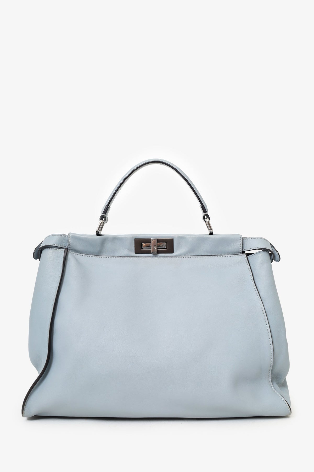 Fendi Blue Leather Large Peekaboo Top Handle Bag with Strap