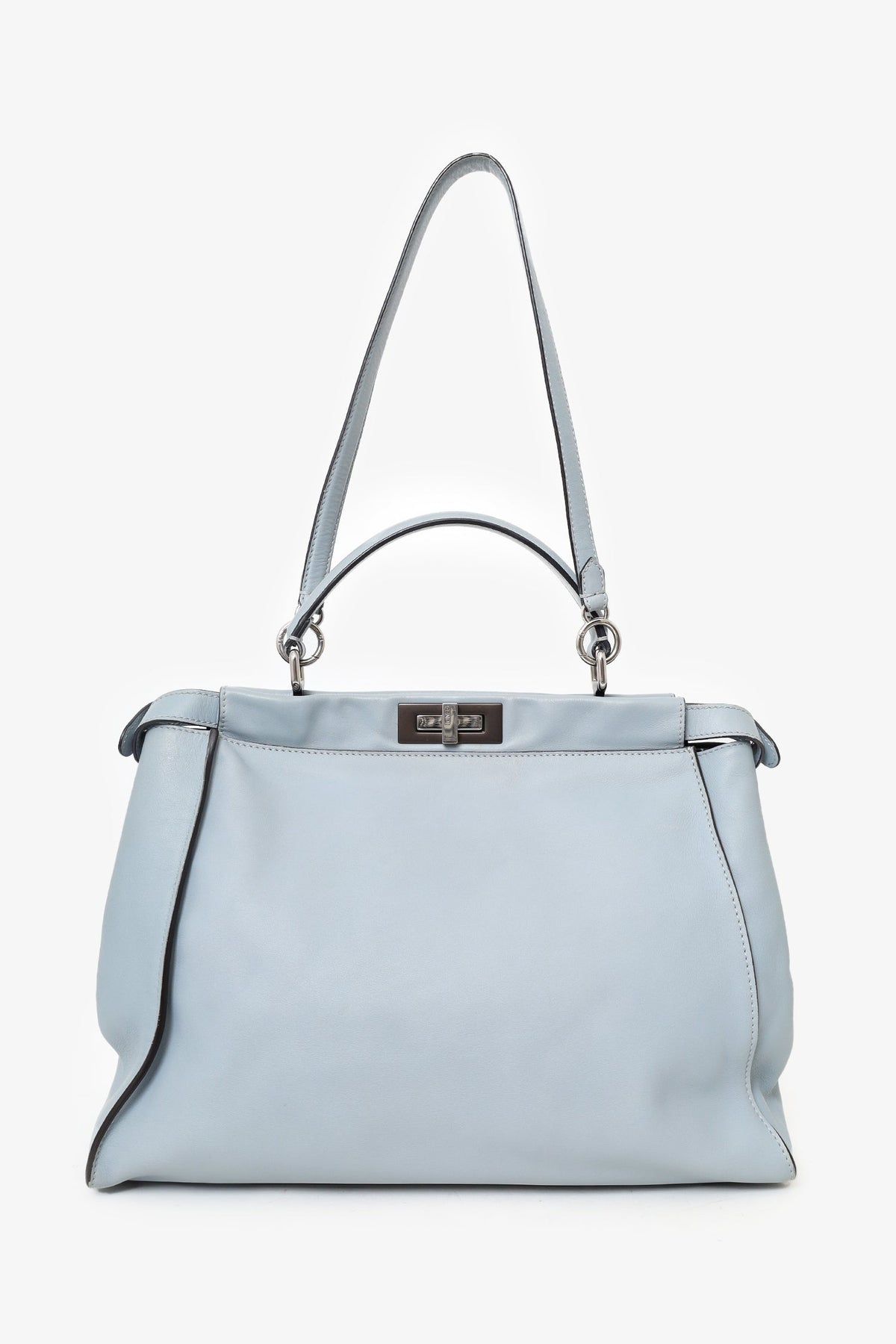 Fendi Blue Leather Large Peekaboo Top Handle Bag with Strap