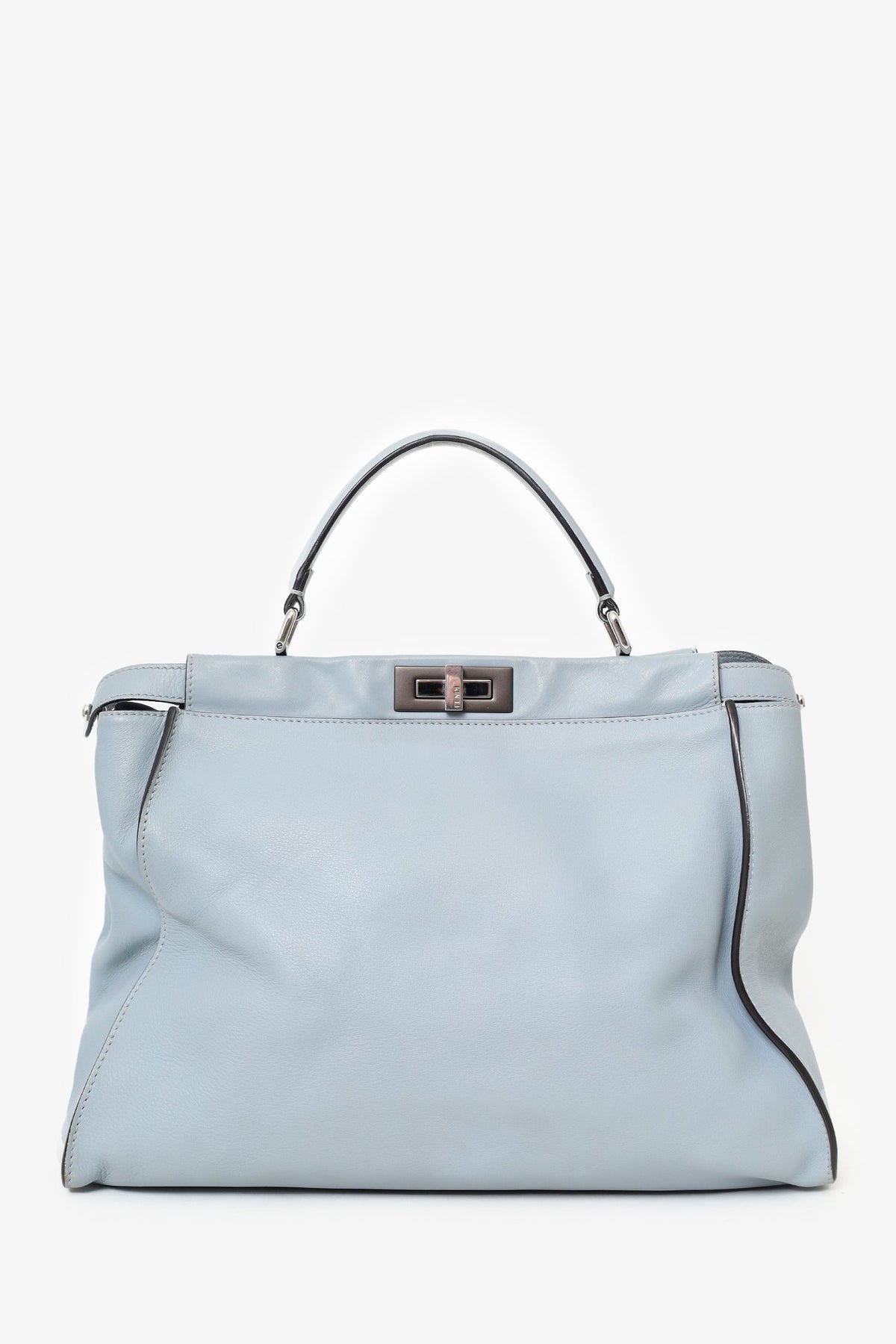 Fendi Blue Leather Large Peekaboo Top Handle Bag with Strap