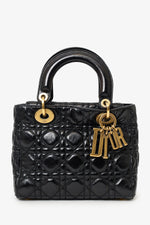 Christian Dior 2017 Black Aged Glazed Calfskin Small Supple Lady Dior