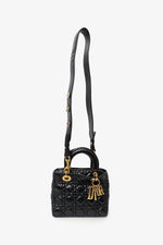 Christian Dior 2017 Black Aged Glazed Calfskin Small Supple Lady Dior