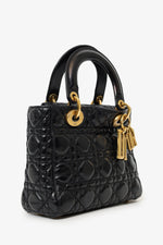 Christian Dior 2017 Black Aged Glazed Calfskin Small Supple Lady Dior