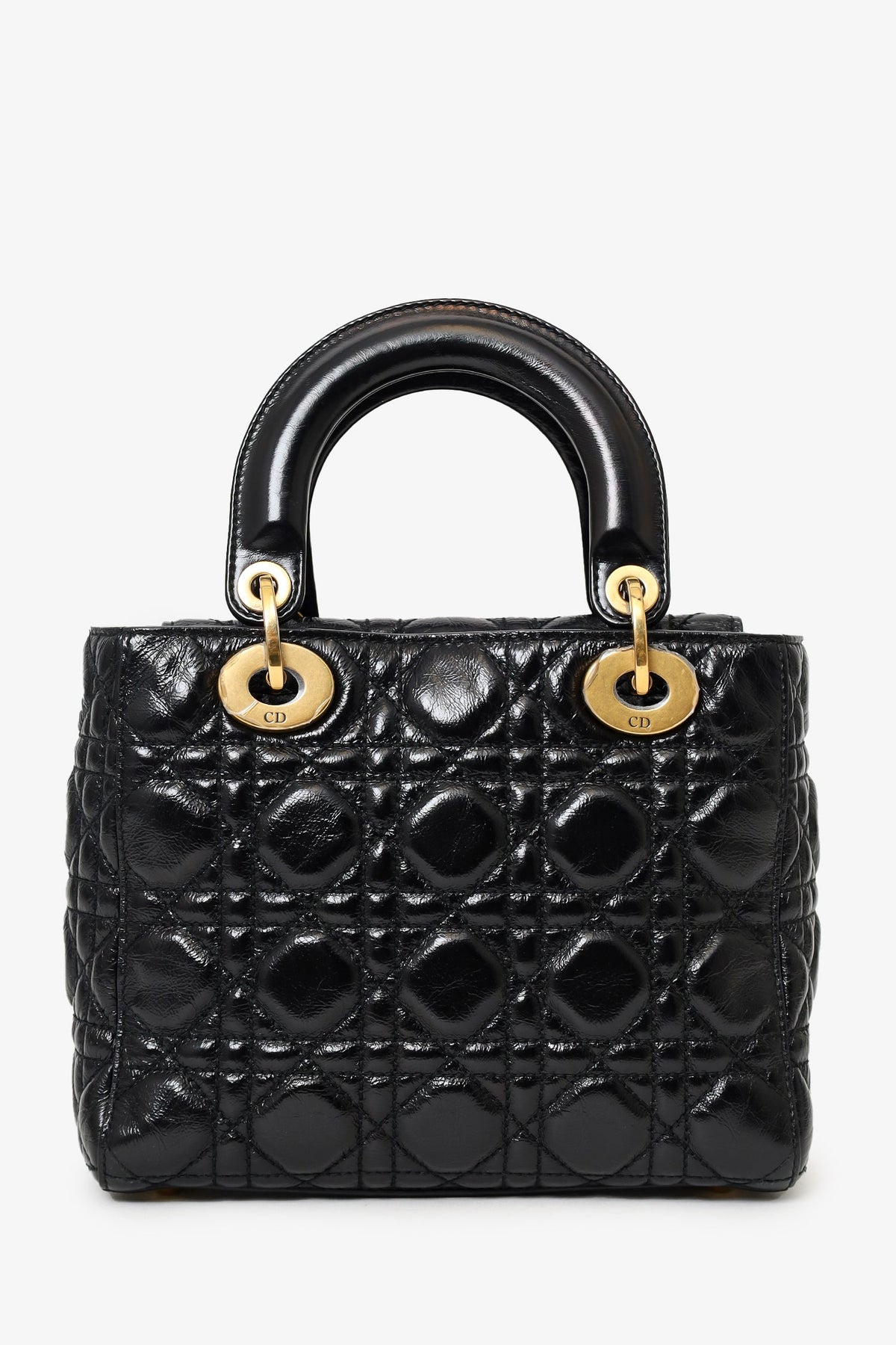 Christian Dior 2017 Black Aged Glazed Calfskin Small Supple Lady Dior