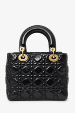 Christian Dior 2017 Black Aged Glazed Calfskin Small Supple Lady Dior