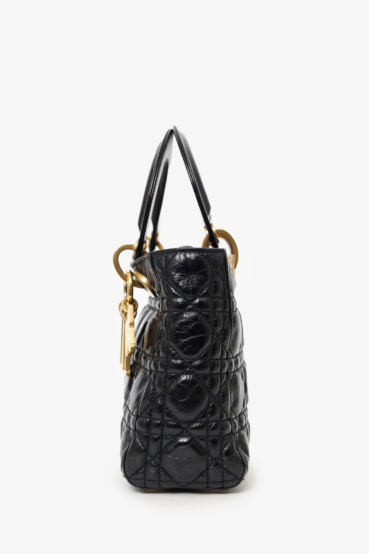 Christian Dior 2017 Black Aged Glazed Calfskin Small Supple Lady Dior