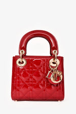 Christian Dior 2017 Red Patent Cannage Leather Mini Lady Dior