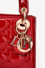 Christian Dior 2017 Red Patent Cannage Leather Mini Lady Dior