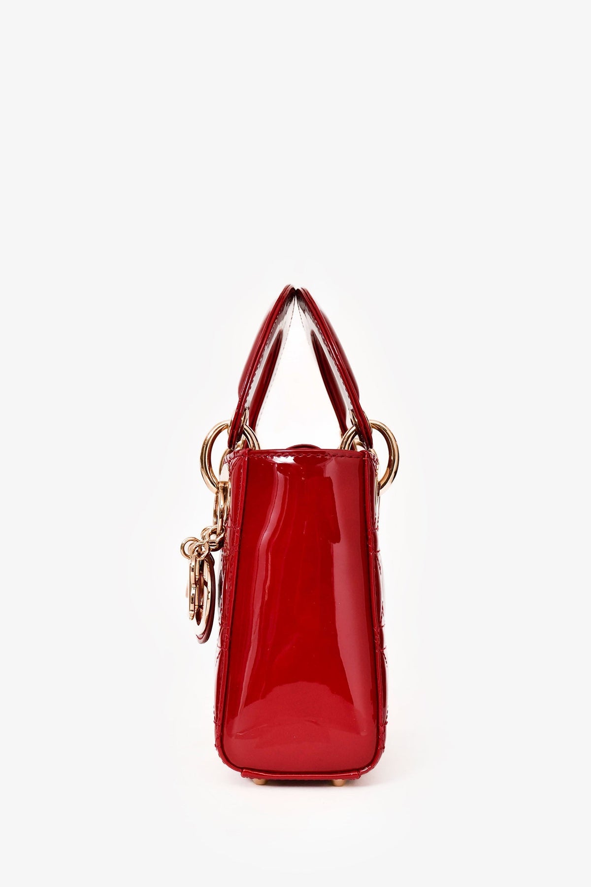 Christian Dior 2017 Red Patent Cannage Leather Mini Lady Dior