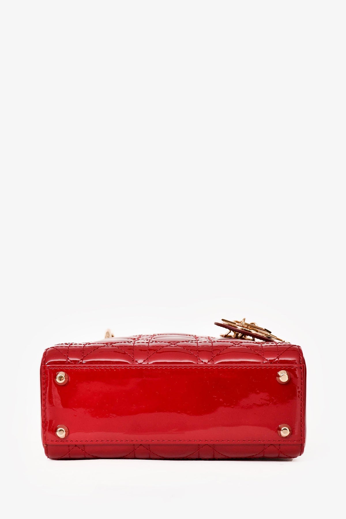 Christian Dior 2017 Red Patent Cannage Leather Mini Lady Dior