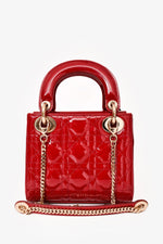 Christian Dior 2017 Red Patent Cannage Leather Mini Lady Dior