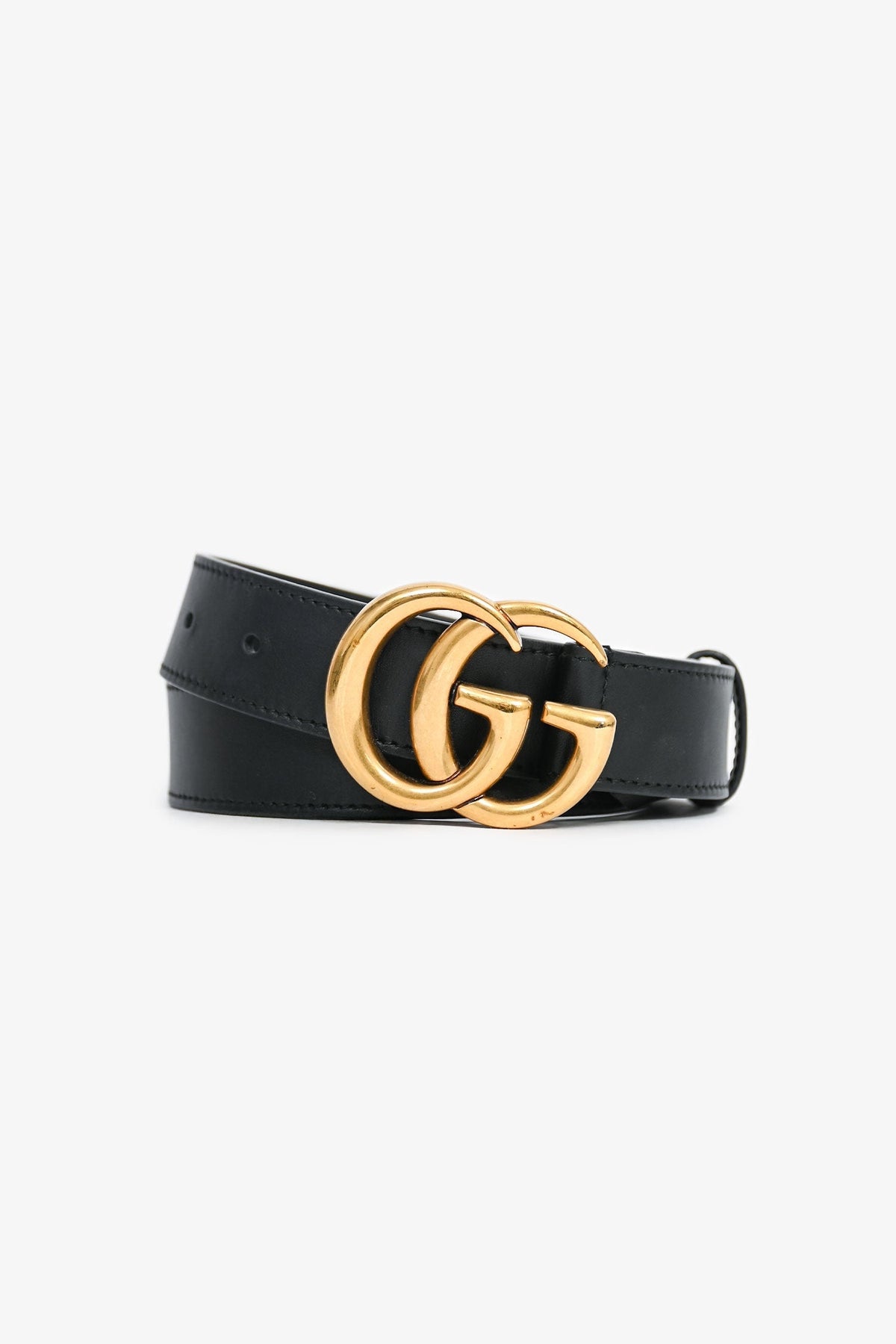 Gucci Black Leather Marmont Thin GG Belt Size 70