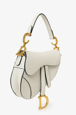 Christian Dior 2019 White Grained Leather Mini Saddle Bag