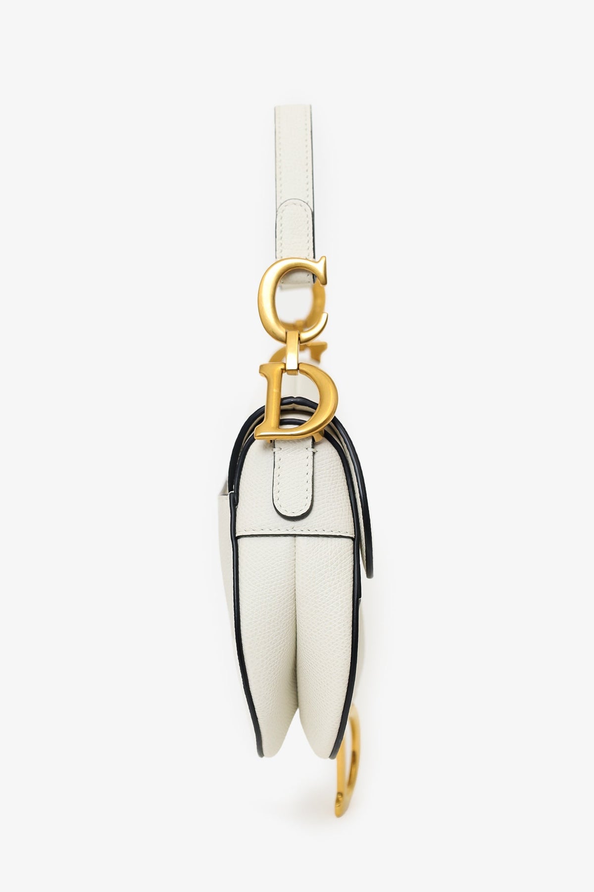 Christian Dior 2019 White Grained Leather Mini Saddle Bag