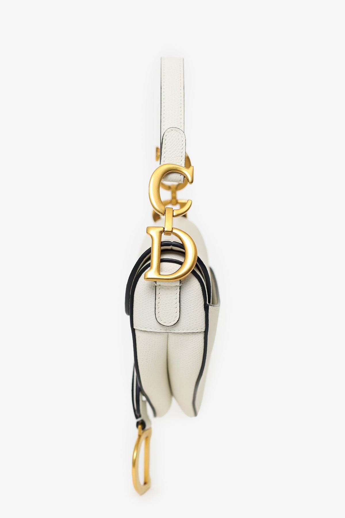 Christian Dior 2019 White Grained Leather Mini Saddle Bag