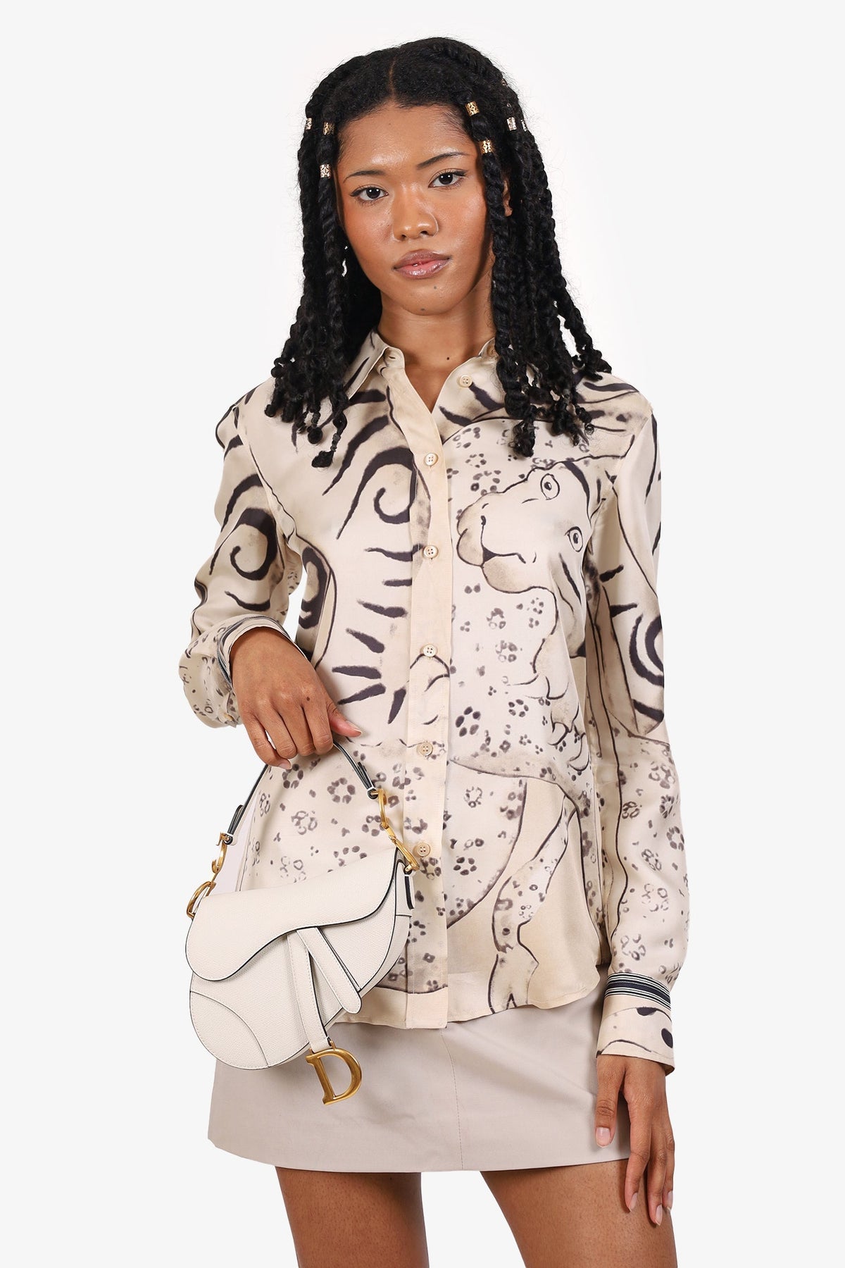 Christian Dior 2019 White Grained Leather Mini Saddle Bag