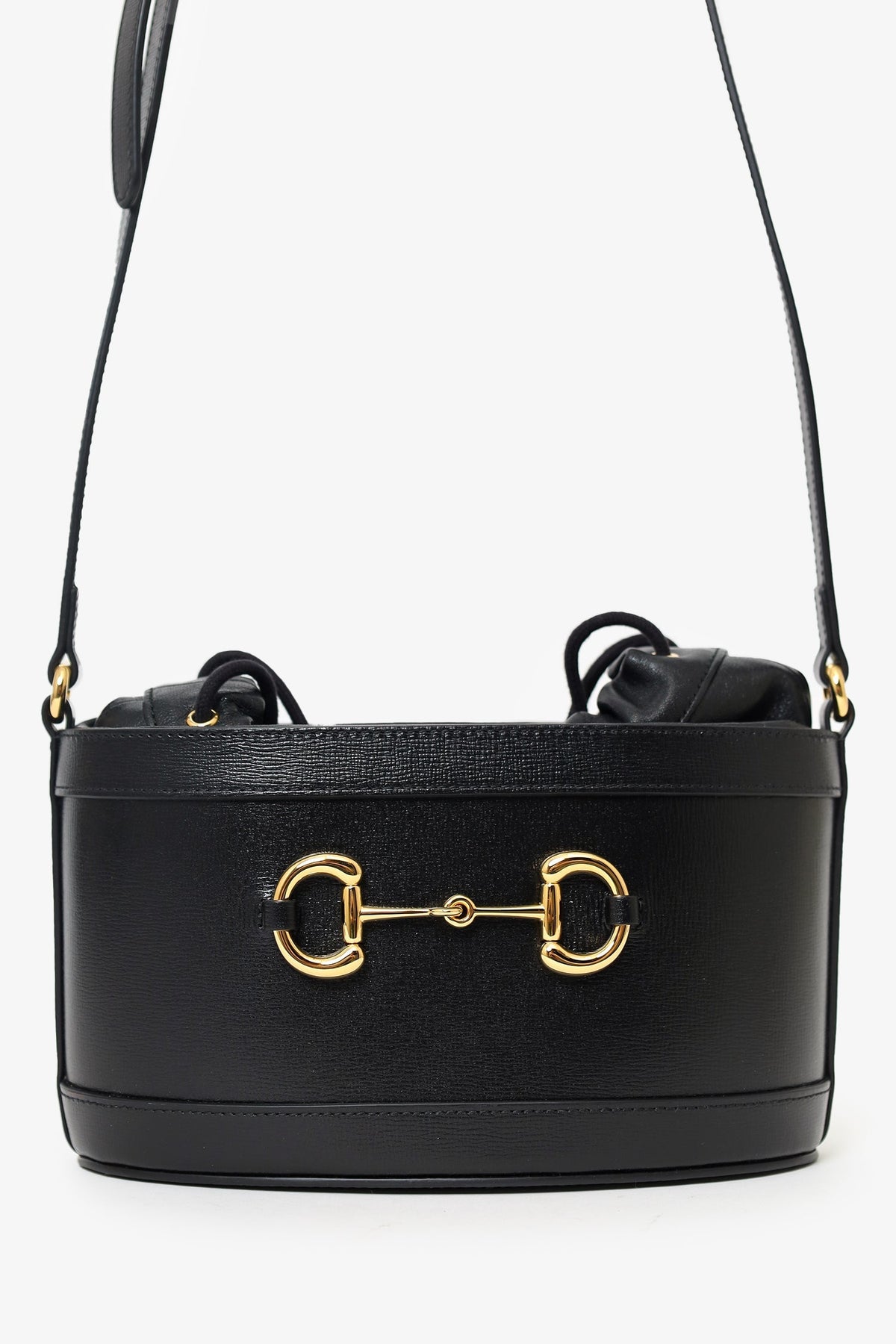 Gucci Black Leather 1955 Horsebit Drawstring Bucket Bag
