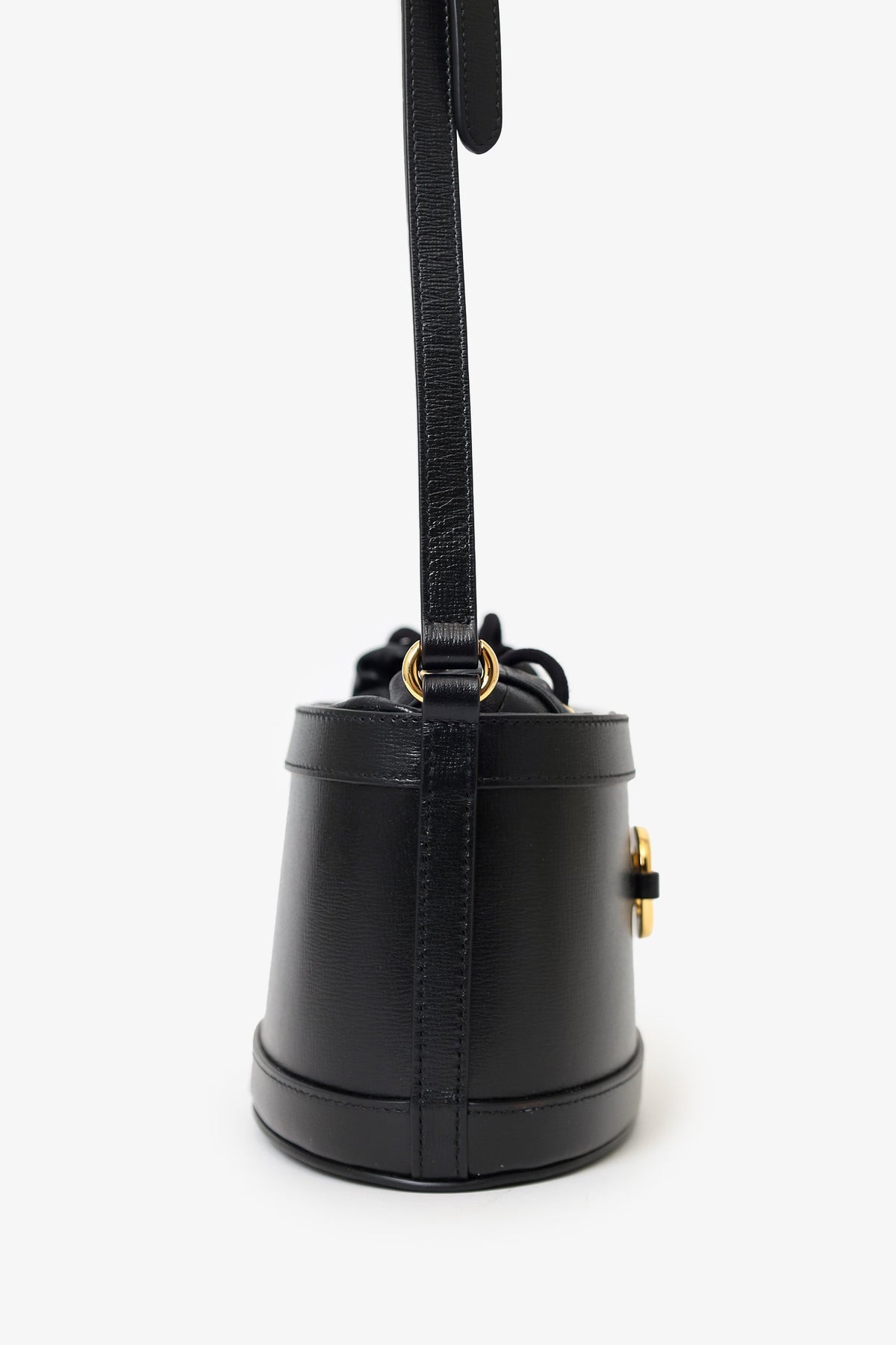 Gucci Black Leather 1955 Horsebit Drawstring Bucket Bag