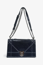 Christian Dior Navy Crackled Patent Diorama Shoulder Bag